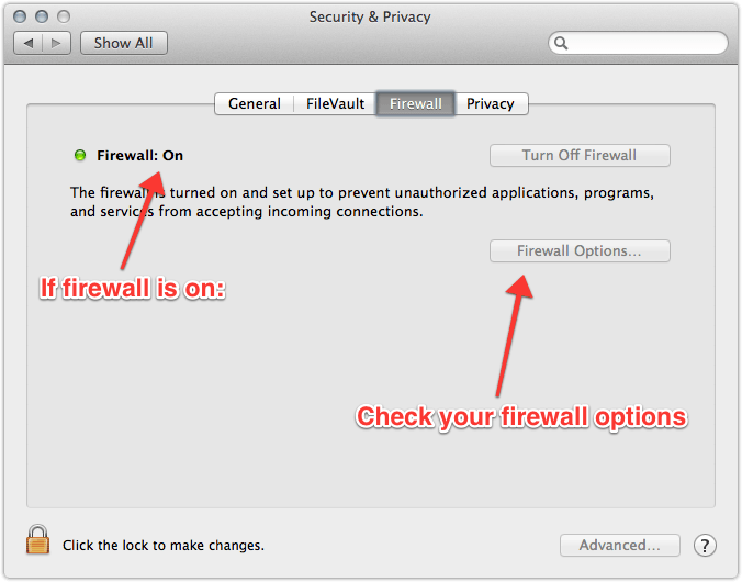 Example of System Preferences Firewall panel